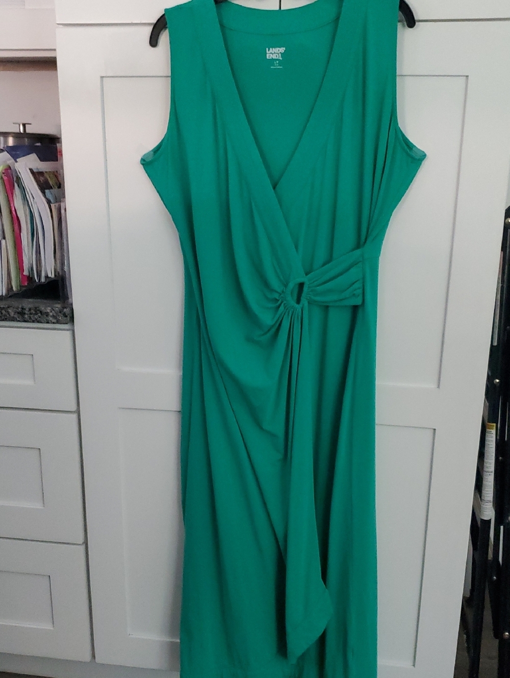 Lands' End Teal Green Sleeveless Knot-Front Maxi Dress